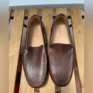 Ecco Driving Moccasin Loafers Men extra width EU 44 Brown Leather